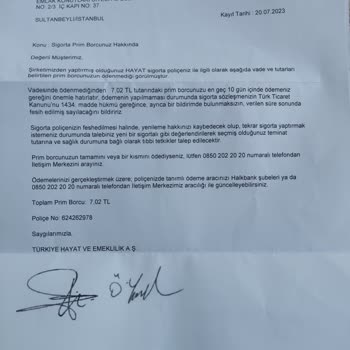 Türkiye Hayat Ve Emeklilik Prim Borcu