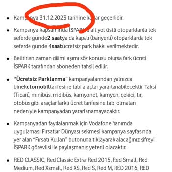 Vodafone Red İspark Kampanyasından Faydalanamıyorum