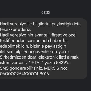 Hadi Veresiye İzinsiz Bilgi Paylaşımı