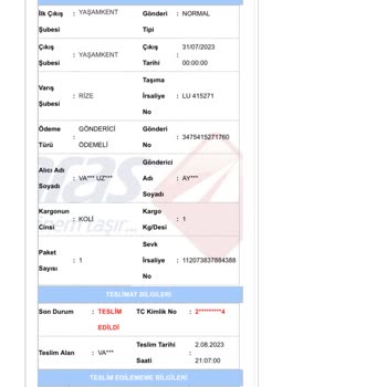 Aras Kargo Rize Şubesi Hakkında Şikayet