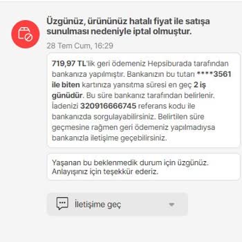 Hepsiburada Ürünlerin Sebepsiz Yere İptal Edilmesi