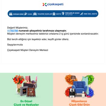 ÇiçekSepeti Elime Ulaşmayan Ürün Teslim Edildi Olarak Mesaj Geldi