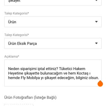 Fly Dolap'tan Verdiğim Siparişin İptal Edilmesi