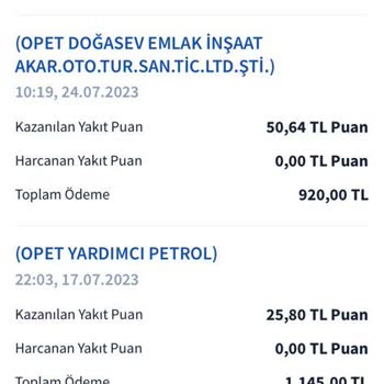 Opet Yakıt Puan Sorunu