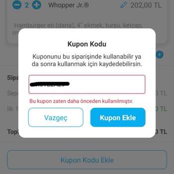 Tıkla Gelsin Daha Daha Kodu İle Whopper Jr 1 Alana 1 Bedava