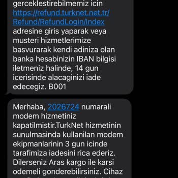 TurkNet Modemini İade Ettiğim Halde Bana Modem Ücreti Çıkarması!