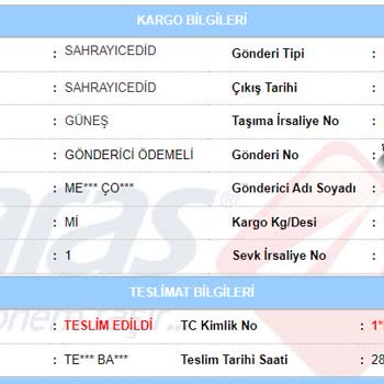 Arnavutköy Aras Kargo Güneş Şubesi Ürünü Başkasına Teslim Etmiştir