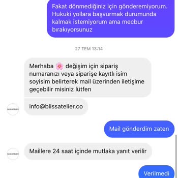Bliss Atelier Ürünü Sattıktan Sonra Asla Ulaşılamayan Firma