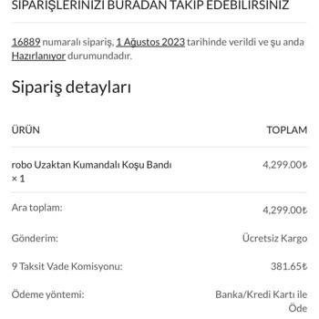 Robo Ürünü Siparişi Gönderimi Yok