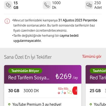Vodafone Taahhüdümün Bitiminde Üst Tarifeye Geçmek İstemiyorum