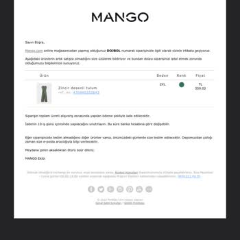 Mango Var Olan Ürün Satılıp Sonra Tükenmiş Diye Mail Atması.