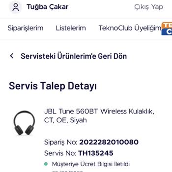 Aztek Teknoloji JBL 560Bt Kulaklık Kopma Ve Haksız Para Alımı