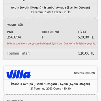 Obilet Otobüs Bileti Faturası