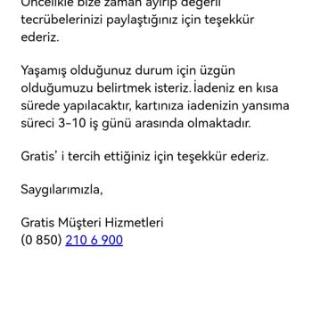 Gratis Para İadesi Yapmıyor