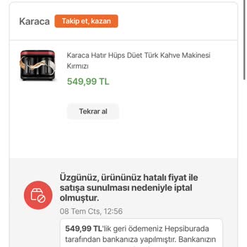 Hepsiburada Ürün İptali Karaca Türk Kahvesi
