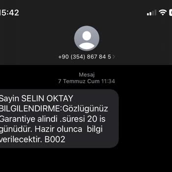 Şirinyer Elit Optik Şubesi Garantideki Gözlüğümü Kaybetti