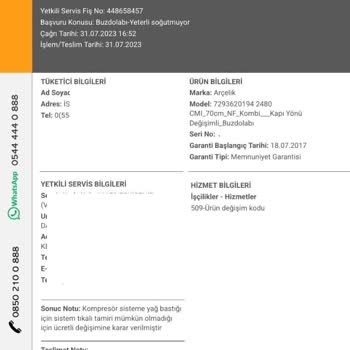 5 Yıllık Arçelik Buzdolabının Tamiri Mümkün Olmaması