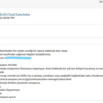 Mirfa Bilişim Amazon TÜRKİYE'DE Aktif Bulunan Onaylı Satıcının Fatura Göndermemesi