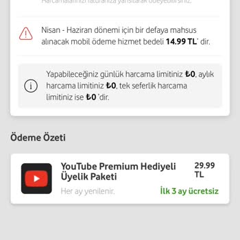 Vodafone 3. Ay Ücretsiz Youtube.com Premium Üyeliği Vermiyor