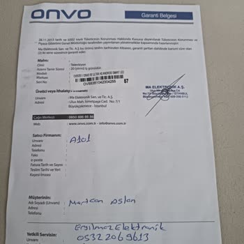 Onvo TV Yetkili Servis Sorunu