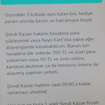 Nays Kartımla 50 TL Üzeri Alışveriş Yapmama Rağmen Kazı Kazan Çıkmadı.