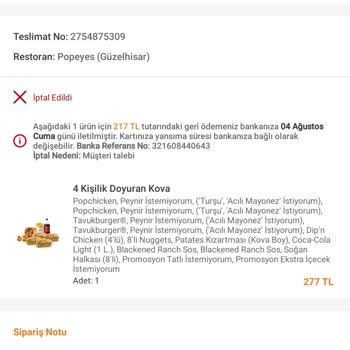 Trendyol Yemek Sistem Hatası Üzerine Sipariş İptali