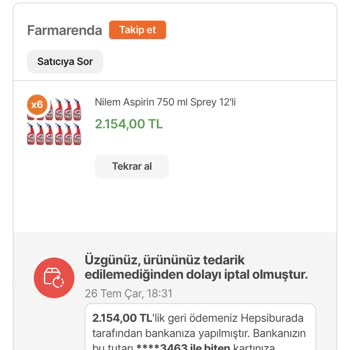 Hepsiburada Sipariş Numarası: 326 268 424 Zamdan Dolayı Göndermemeleri