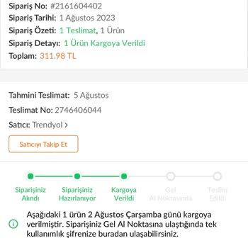 Aras Kargo Trendyol Ürünüm Gel Al Noktasına Gelmemesi