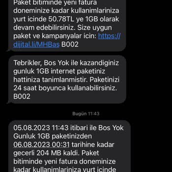BİP Bos Yok 3 GB Yerine 1 GB Tanımlanıyor