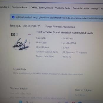 Aras Kargo Şikayeti Yanlış Ürün Getirilmesi