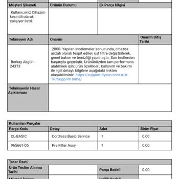 Dyson Kesik Çalışma Servisin Destek Olmaması