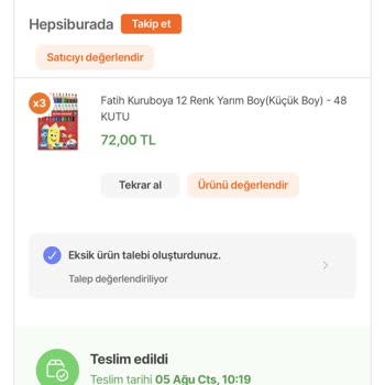 Hepsiburada Eksik Gönderilen Ürün