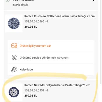 Karaca Züccaciye Karaca'dan Alamadığım Hizmet