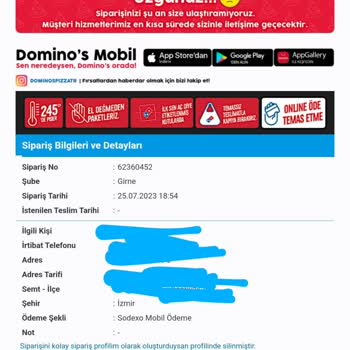 Domino's Pizza İzmir Girne Şubesi Sipariş İptalleri
