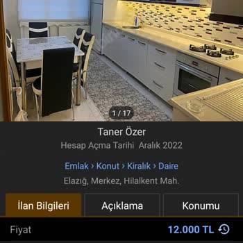 Sahibinden Elazığ Hilalkent'te Kira Fiyatları İçin Sabitleme İstiyoruz.