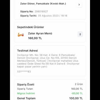 Zater Yemek Migros Yemek Eksik Geldi