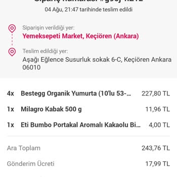 Yemeksepeti Market Yemek Sepeti Keçiören Market Para İadesi Yapmıyor