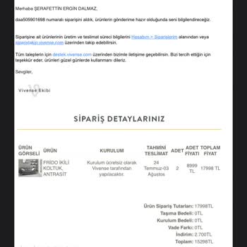 Vivense Koltuk Takımı Sevkiyatı