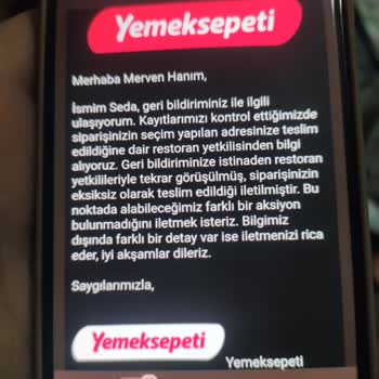 Yemeksepeti Yalan Attığımız Beyan Ederek İade Yapılmıyor.