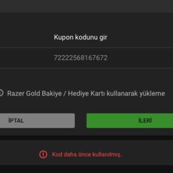 Epin.com.tr'den Aldığım Razer Gold Kodu Kullanılmış