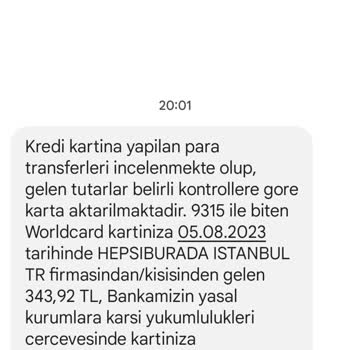 HepsiPay Yapı Kredi Bankası/Hepsiburada.com Para İade Sorunu