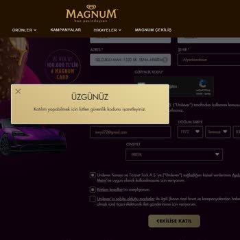 Magnum Porsche Çekiliş Güvenlik Kodu Hatası
