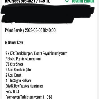 KFC Yanlış Yemek Getirme ve Ulaşılamayan Müşteri Hizmetleri