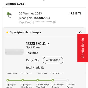 Arçelik Alışverişim Kargo Ve Servisten Dolayı Çileye Dönüştü