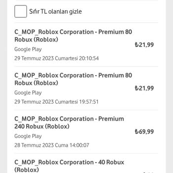 ROBLOX Robloxun Bilgim Dışında Ödeme Alması Şikayet