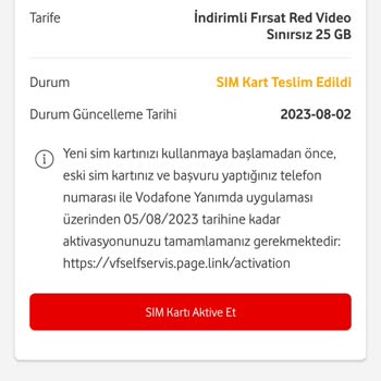 Vodafone Aktivasyon İçin Tekrar Aramama