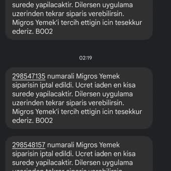 Migros Yemek Üst Üste Yemeğim İptal Edildi