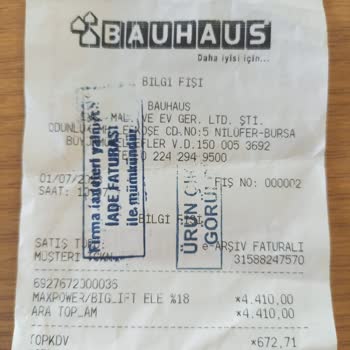 Bauhaus Sıfır Ürünün Arkasında Durmuyor.