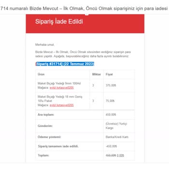 Bizdemevcut.com Nedensiz İptal Ve Ücret İadesi Yapılmadı
