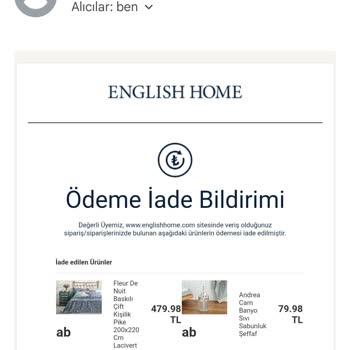 English Home Para İademin Sağlanmaması